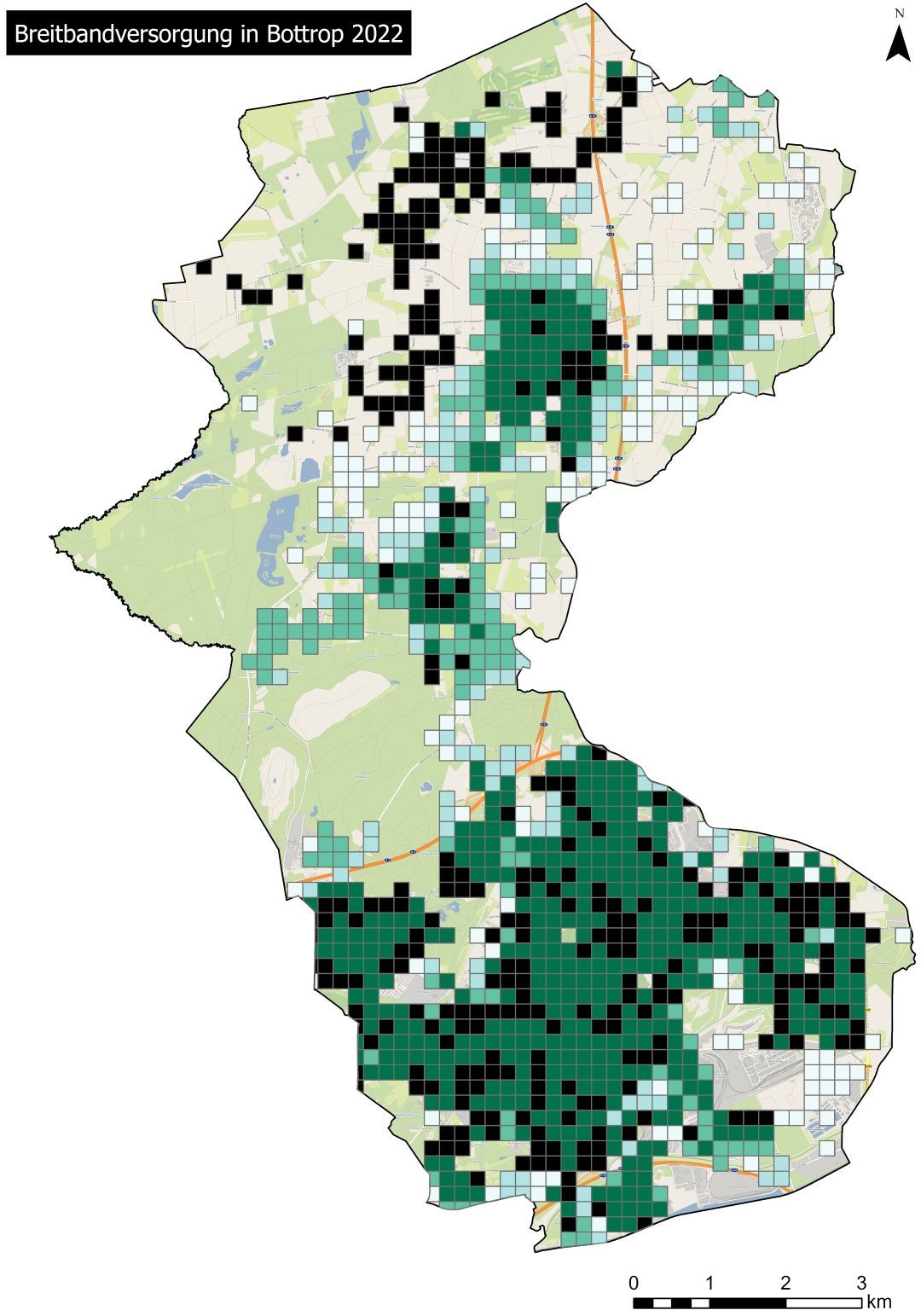 Karte der Breitbandversorgung in Bottrop 2022
